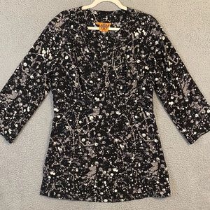Tory Burch Womens Silk Tunic Top Size 14 Black Splatter